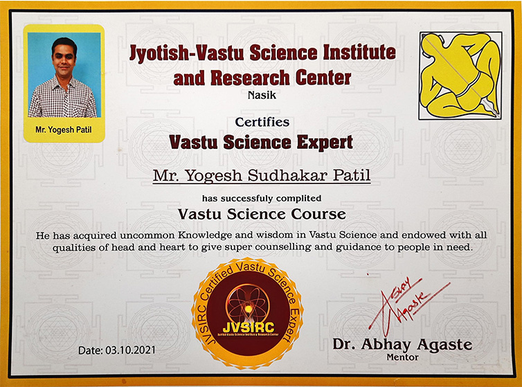 Vastushastra Certificate Certificate of Vastushastra Expert